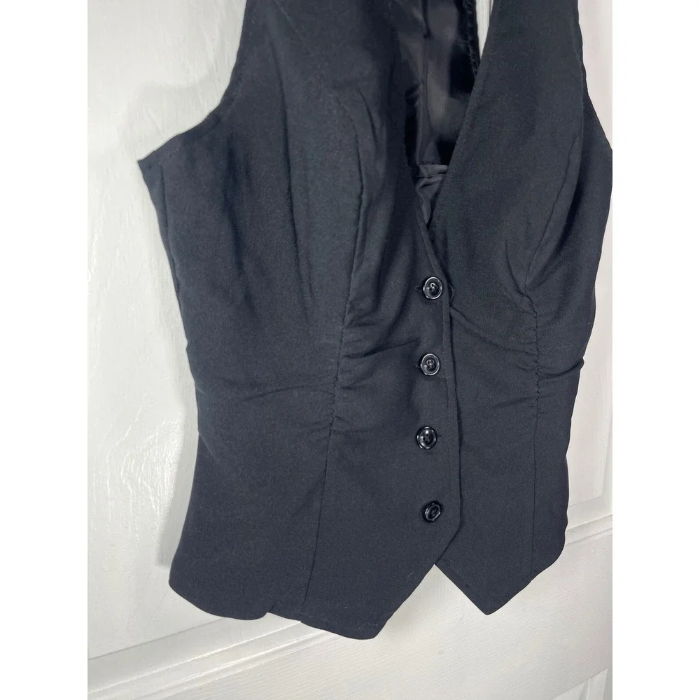 Charlotte Russe Vest Racerback Waistcoat XS Black Button Front Pointed Hem